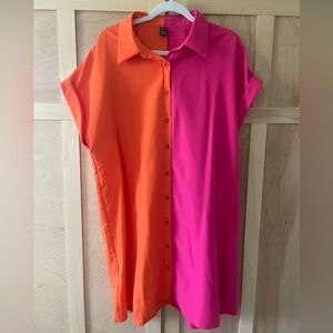 SHEIN Orange and Pink Colorblock Shirt